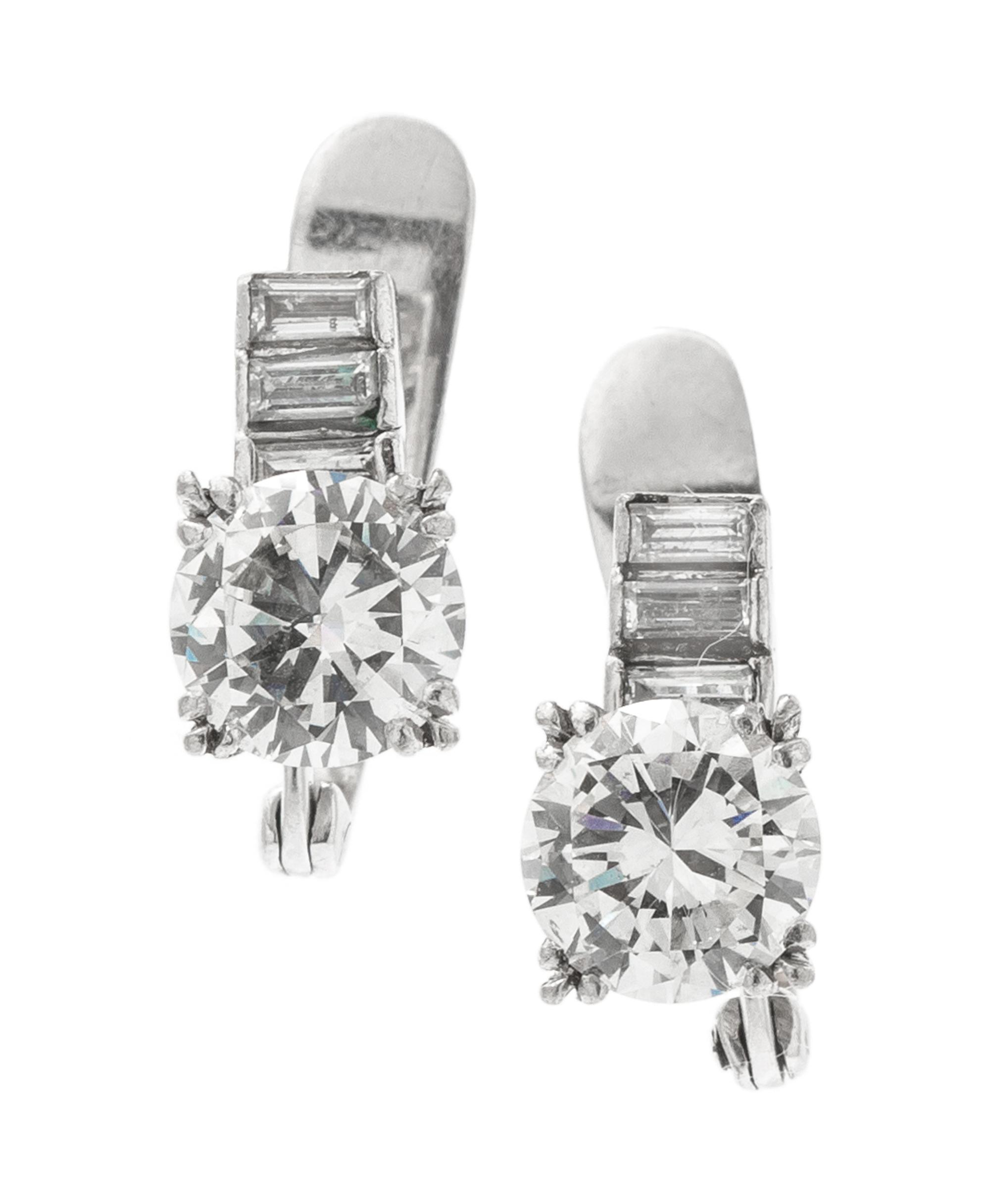 A Pair of White Gold and Diamond Earrings, 2.20 dwts.
