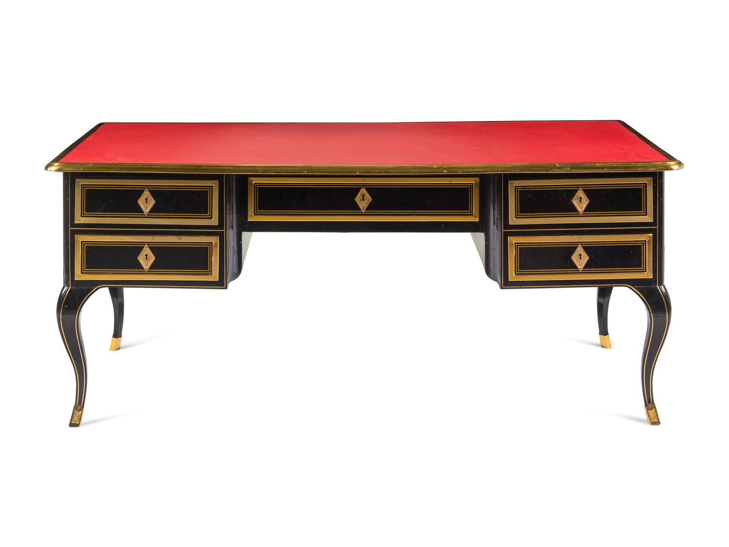 A Régence Style Gilt Bronze-Mounted Ebonized Bureau Plat
