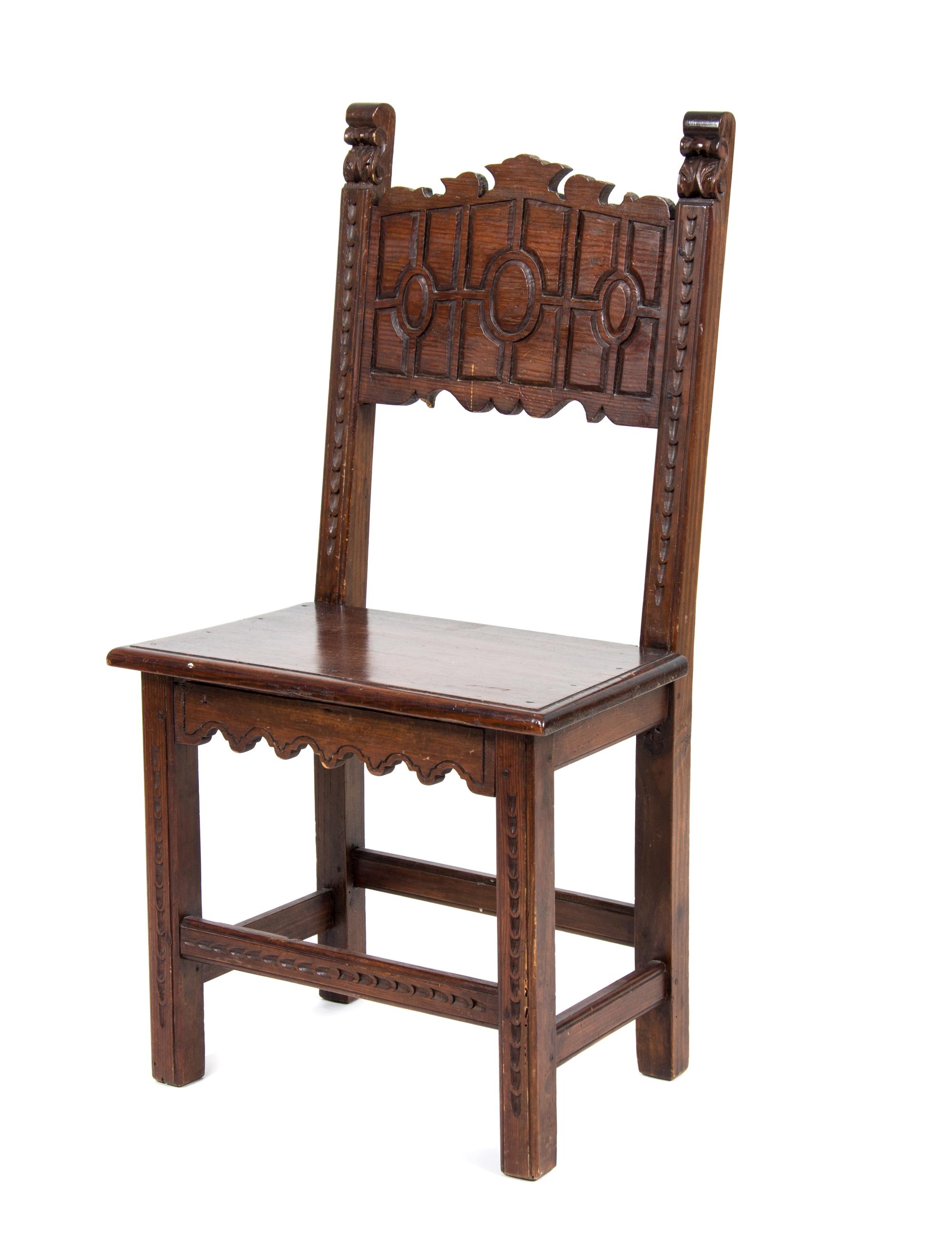 A Jacobean Style Walnut Hall Chair Height 39 1/2 inches. — 20TH CENTURY