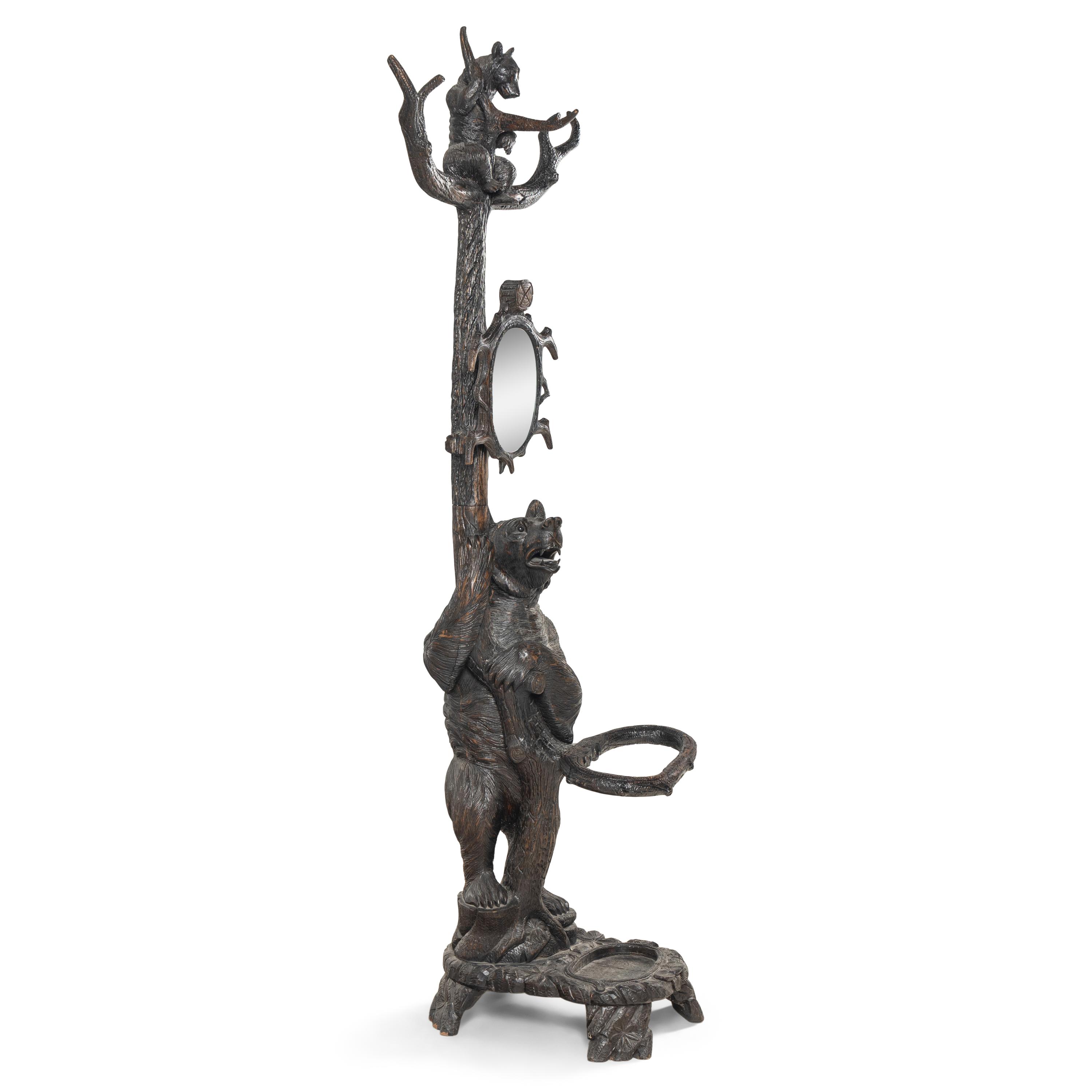 A Swiss "Black Forest" Carved Bear Hall Tree