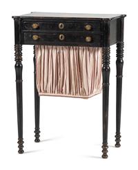 A Federal Turned and Black-Painted Maple Two-Drawer Sewing Table
