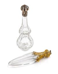 Two Continental Silver Mounted Glass Scent Flasts, 19th Century, comprising a French and an unmarked example.