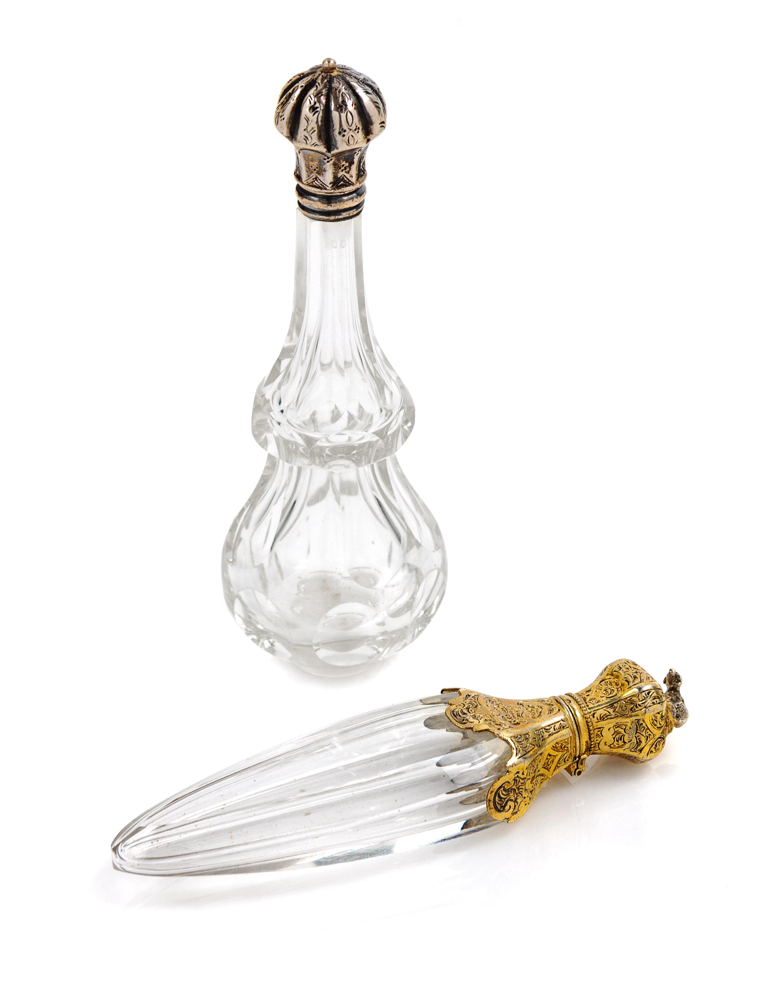 Two Continental Silver Mounted Glass Scent Flasts, 19th Century, comprising a French and an unmarked example.