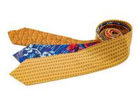 Three Hermes silk ties, one blue, one yellow, one brown