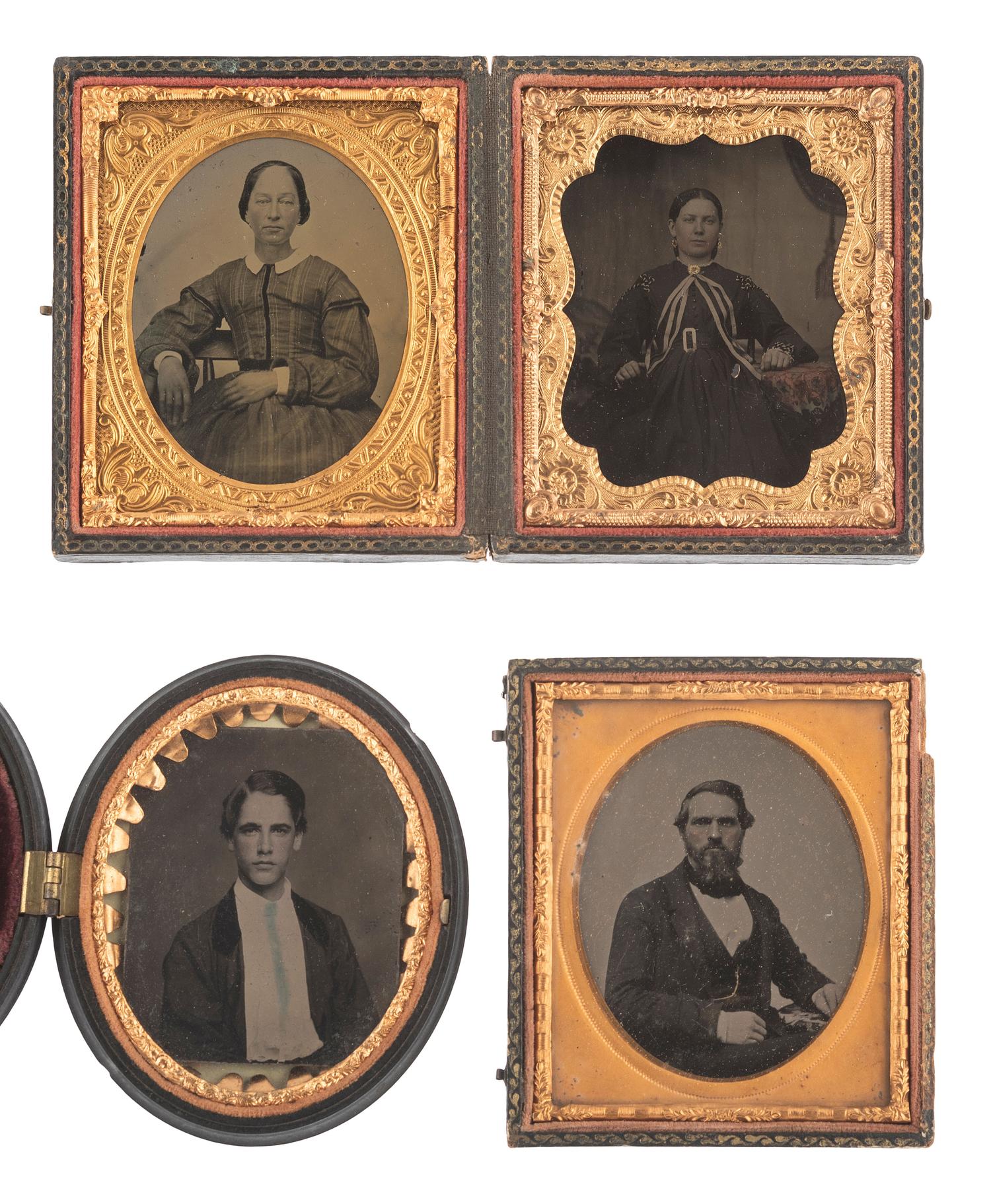 [EARLY PHOTOGRAPHY]. 57 sixth and ninth plate ambrotypes and tintypes of men and women.