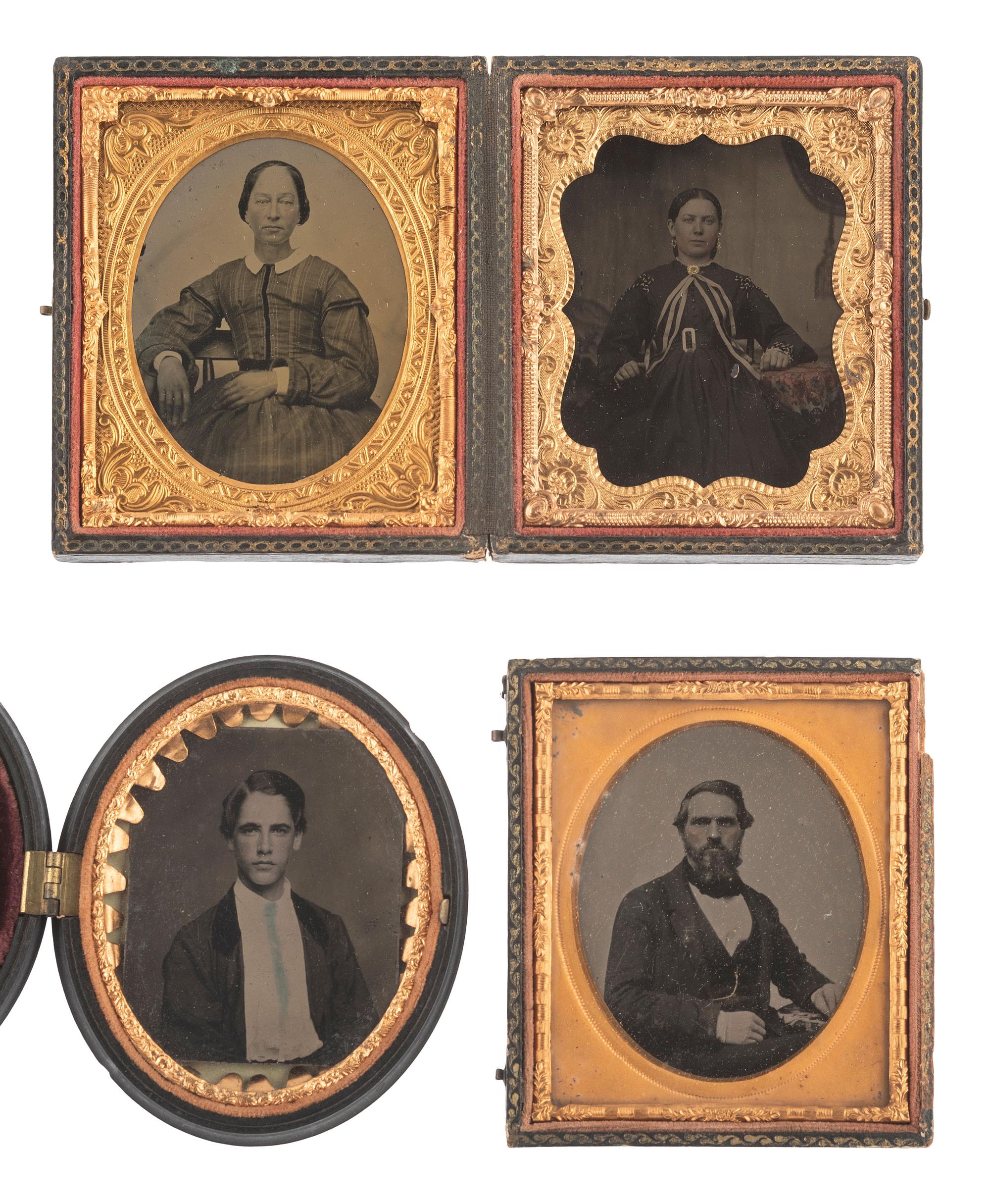 [EARLY PHOTOGRAPHY]. 57 sixth and ninth plate ambrotypes and tintypes of men and women.