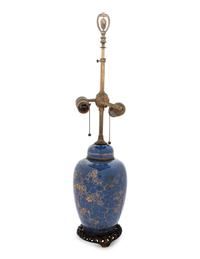 A Chinese Powder Blue Ground Gilt Decorated Ginger Jar and Cover
