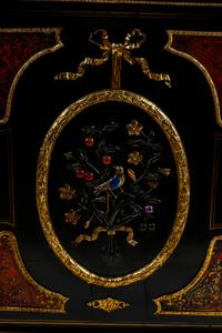 A French Ebonized, Cut Brass Inlaid and Hardstone-Inset Cabinet