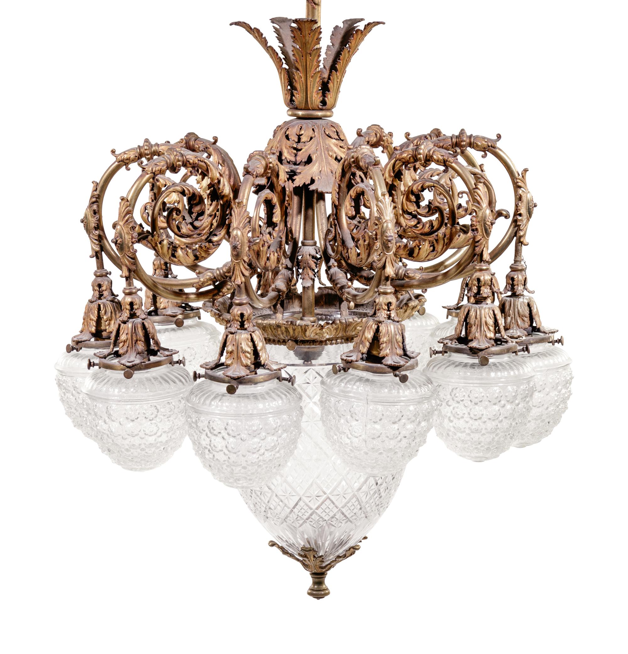 A French Gilt Bronze and Glass Globular Chandelier