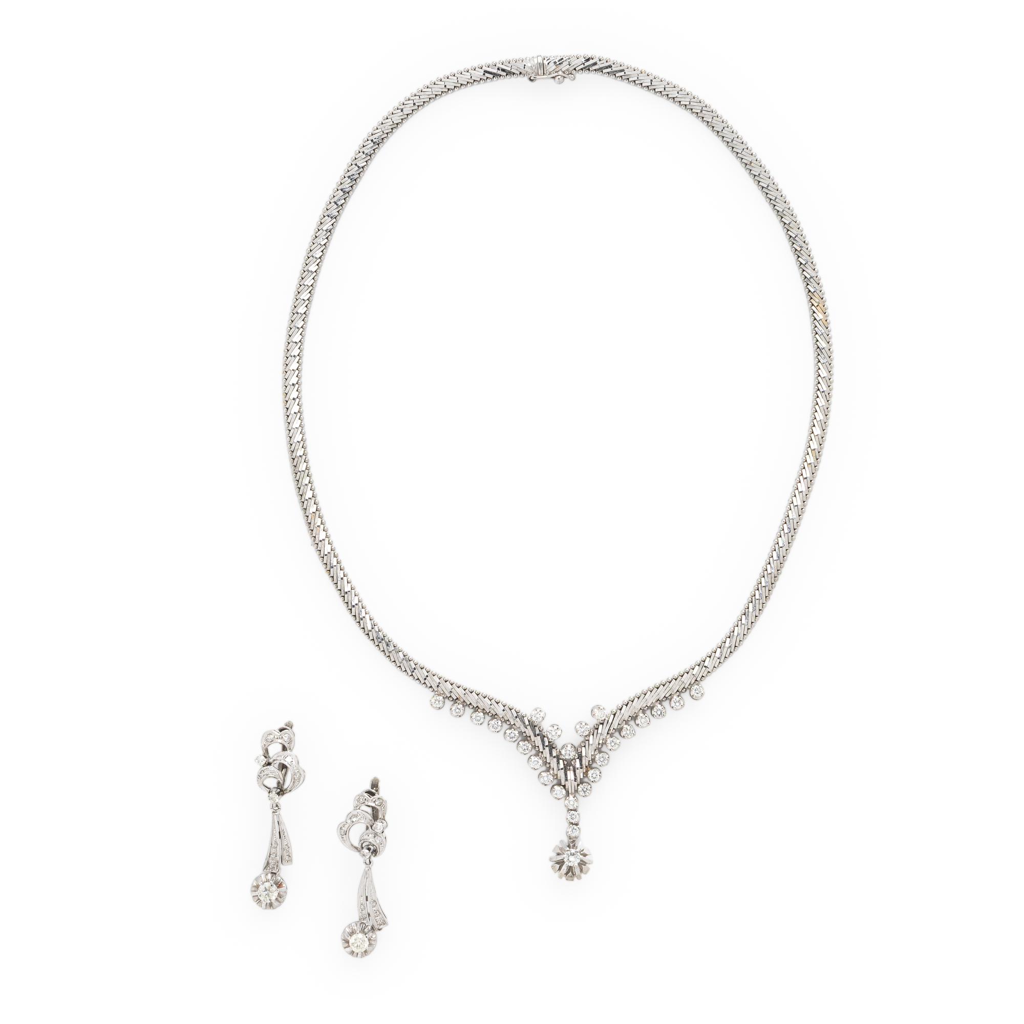 Diamond and White Gold Necklace and Earrings