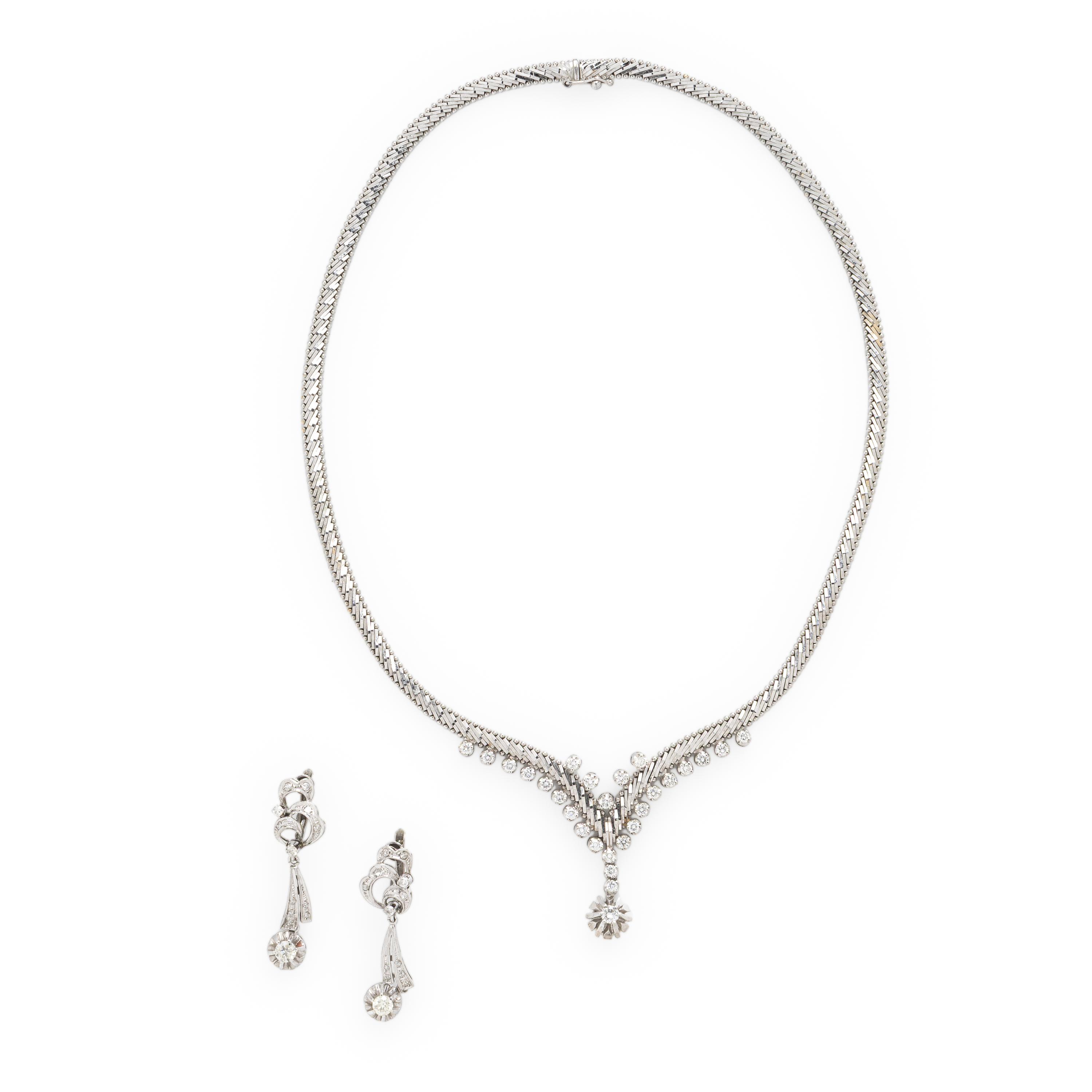 Diamond and White Gold Necklace and Earrings