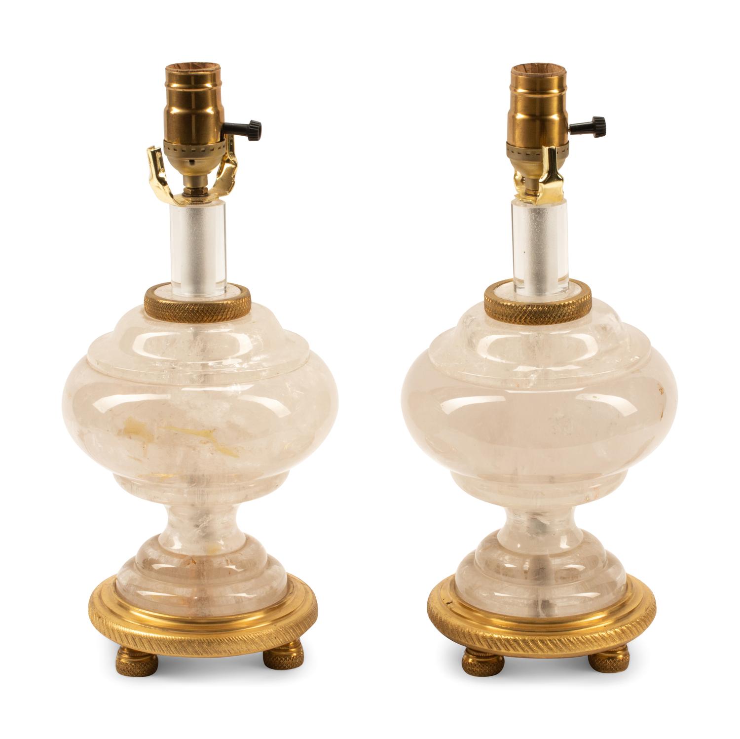 A Pair of Louis XVI Style Gilt Bronze and Rock Crystal Lamps