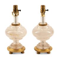 A Pair of Louis XVI Style Gilt Bronze and Rock Crystal Lamps