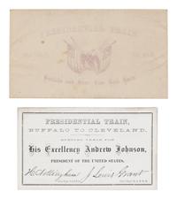 [JOHNSON, Andrew (1808-1875)]. Presidential Train schedule and pass, with the original envelope, for the "Swing Around the Circle" tour. N.p., n.p., 3 September 1866.