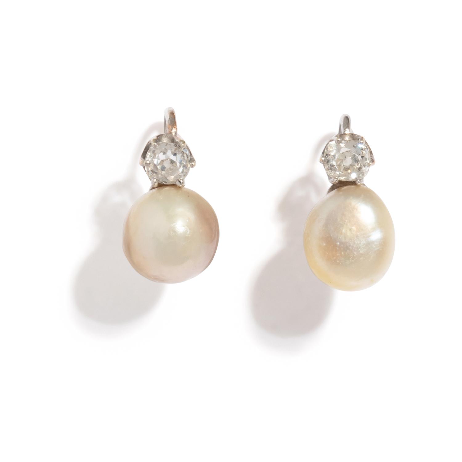 NATURAL PEARL AND DIAMOND EARRINGS