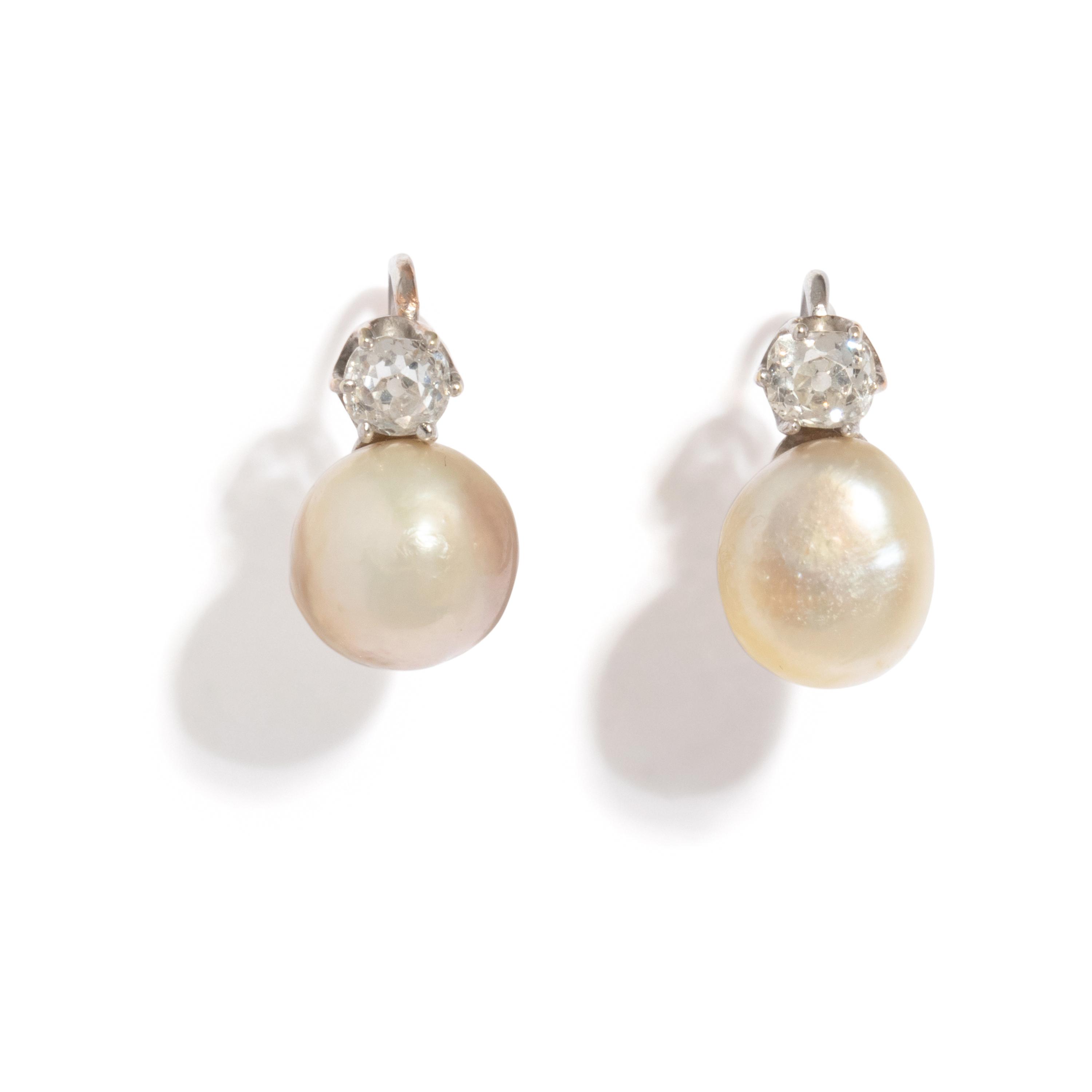 NATURAL PEARL AND DIAMOND EARRINGS