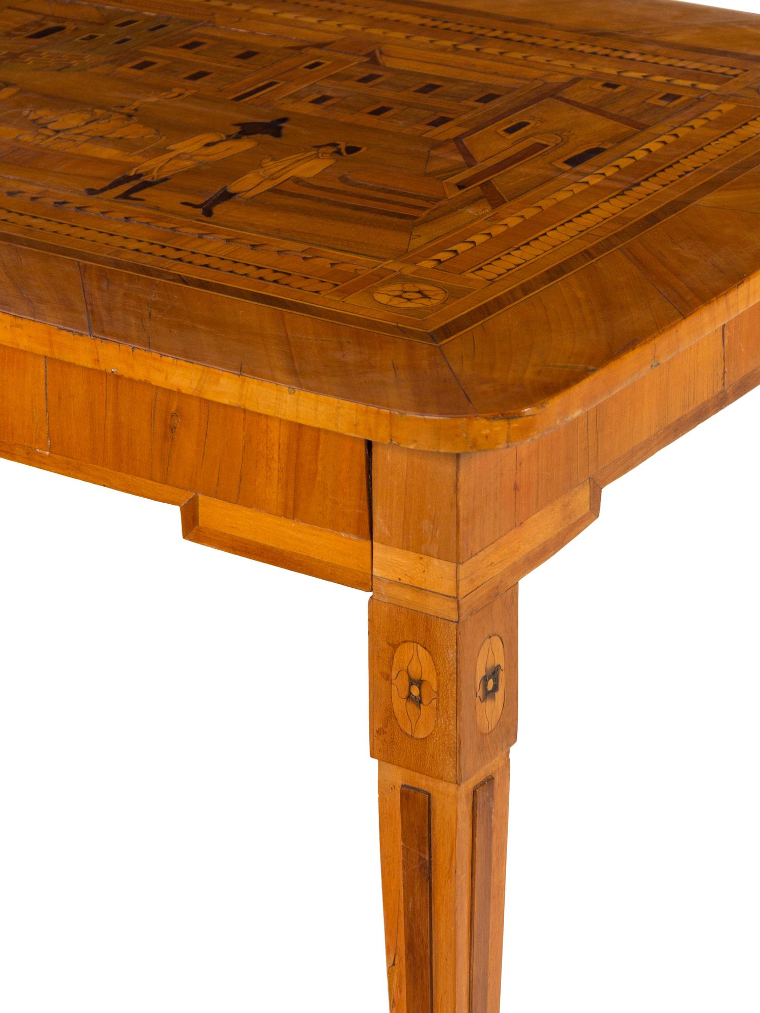 A German Fruitwood Crossbanded and Marquetry Side Table