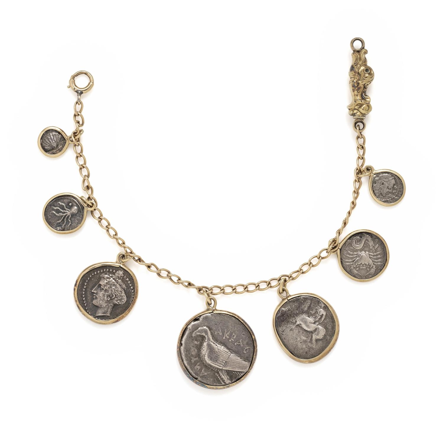 YELLOW GOLD AND SILVER COIN BRACELET