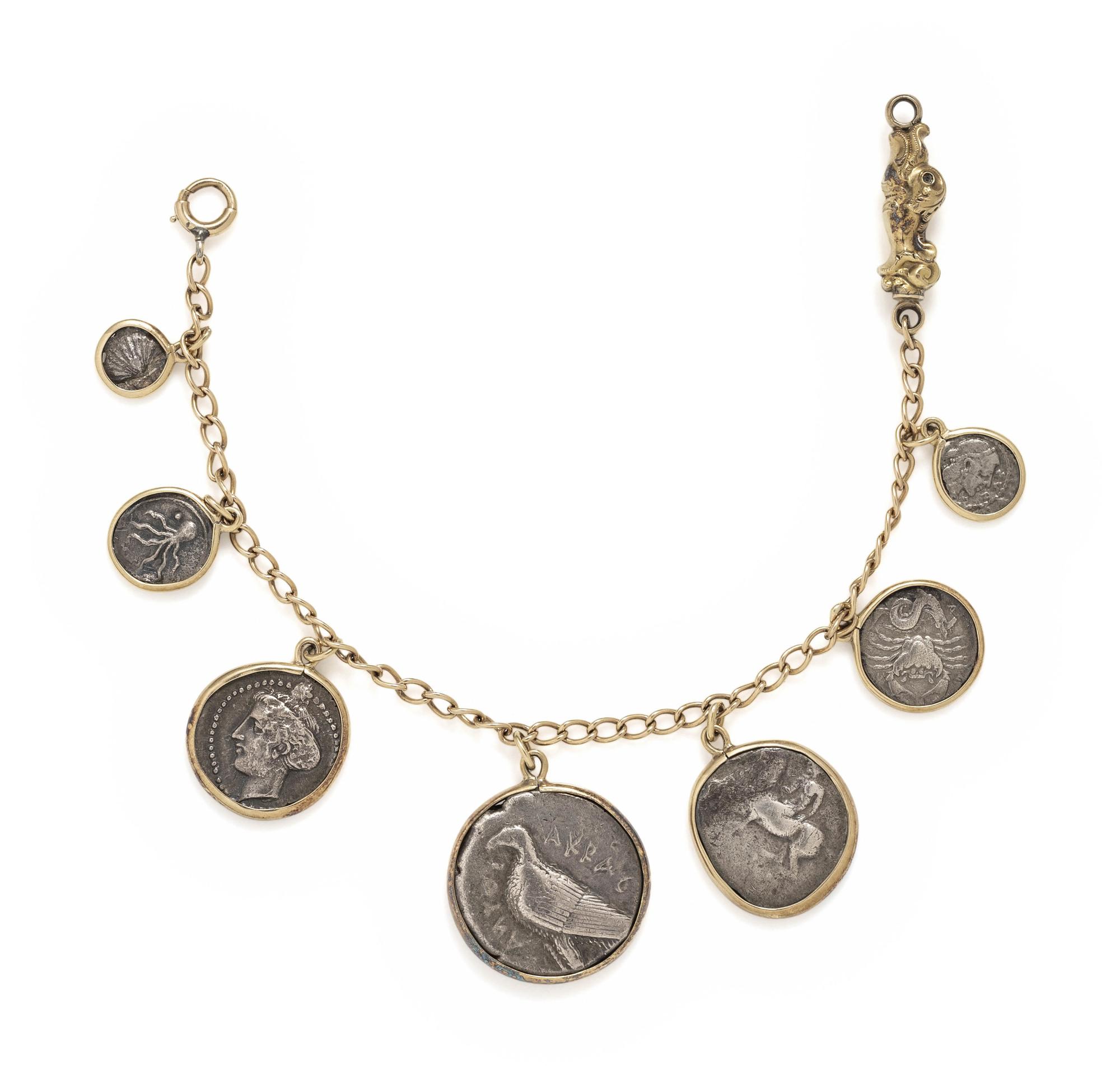 YELLOW GOLD AND SILVER COIN BRACELET