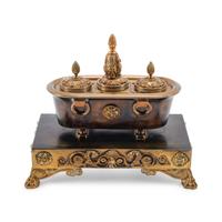 A French Gilt and Patinated Bronze Inkwell