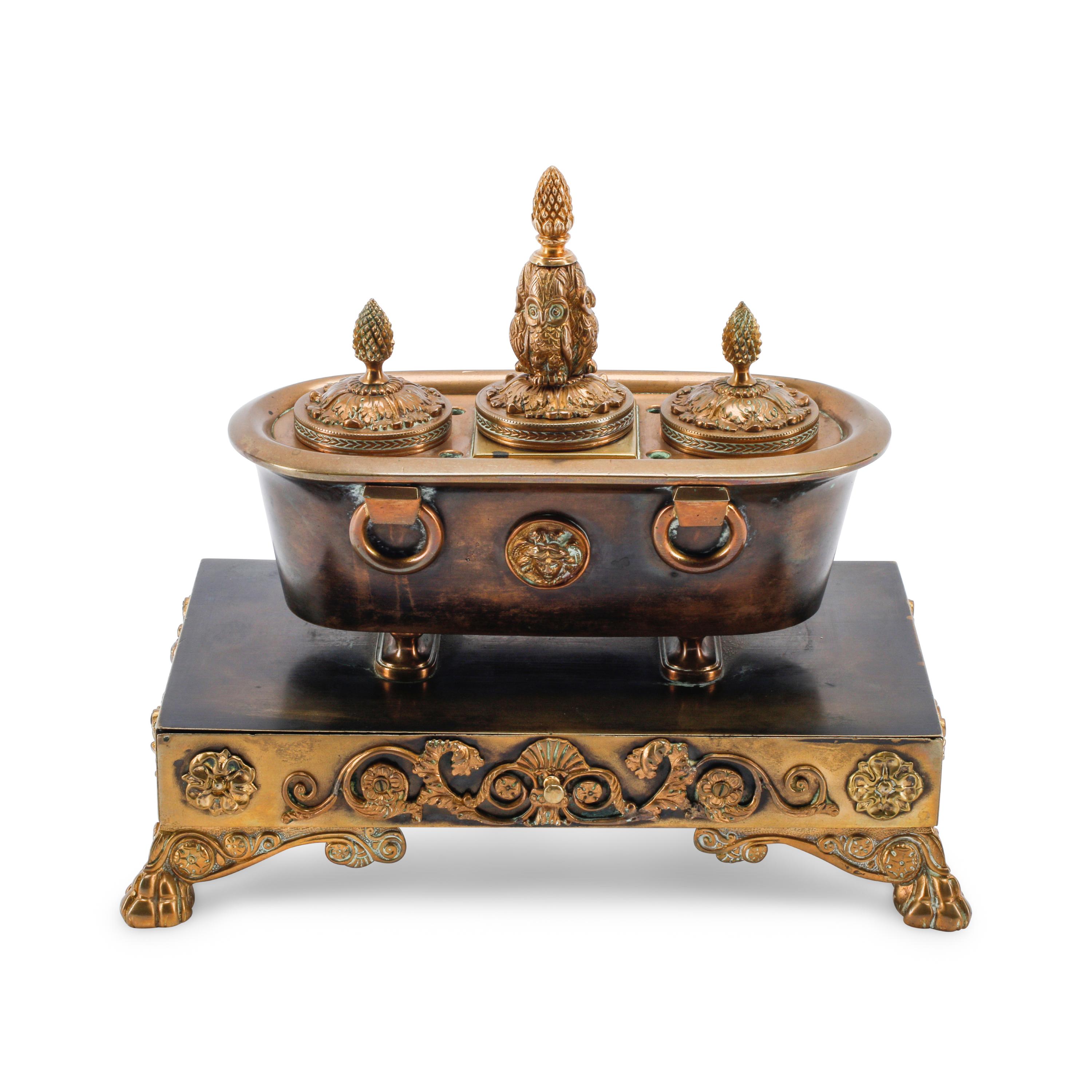 A French Gilt and Patinated Bronze Inkwell