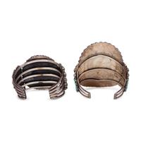 Navajo Silver and Turquoise Cluster Cuff Bracelets