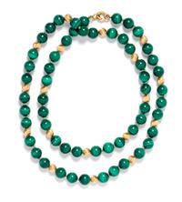 A Yellow Gold and Malachite Bead Necklace,