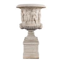 A Monumental Carved Marble Garden Urn and Plinth