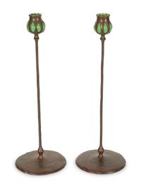 A Pair of Tiffany Studios Candlesticks