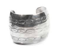 Southwestern Stamped Silver Bracelet Length 6 1/8 x opening 1 1/2 x width 2 inches