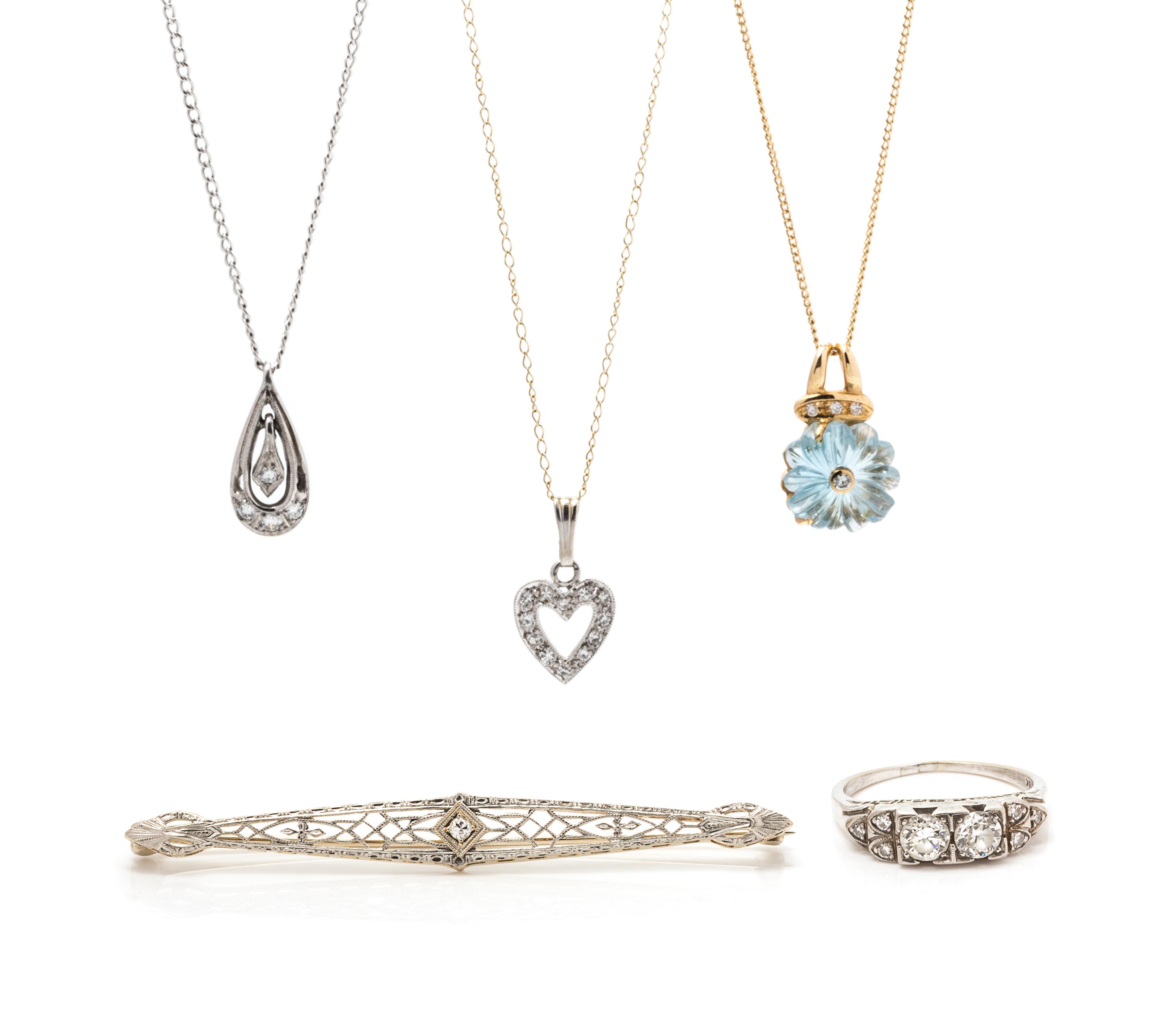 A Collection of Gold, Diamond and Colored Gemstone Jewelry, 8.75 dwts