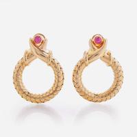 A Pair of 14K Yellow Gold and Ruby Favero Earrings