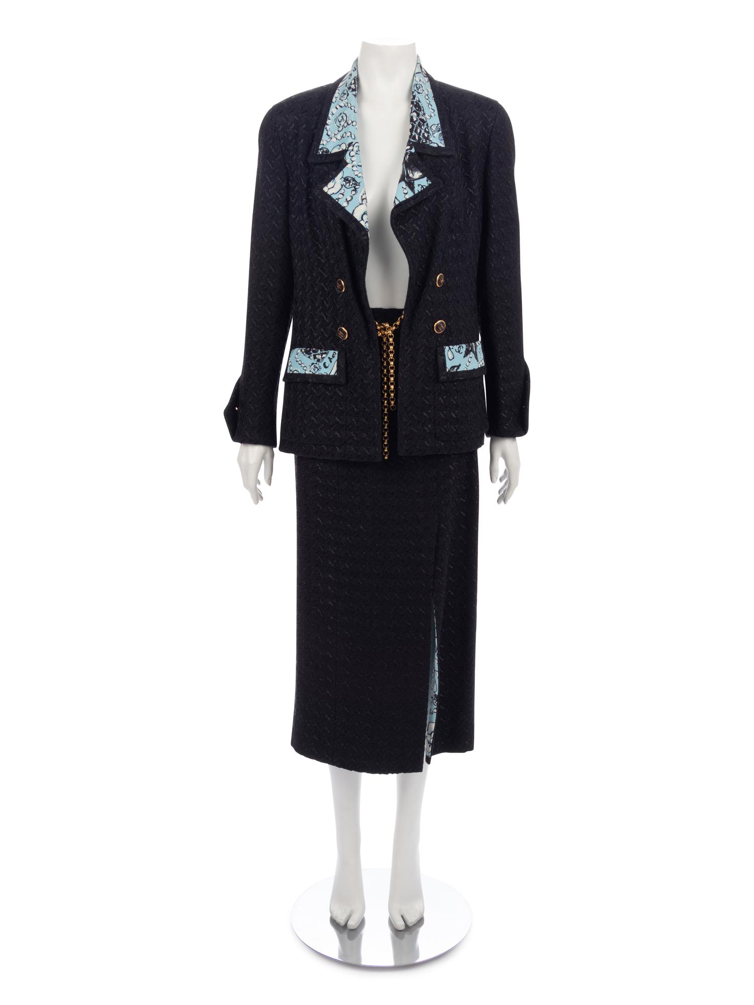 Chanel Dark Blue Houndstooth Skirt Suit, 1993