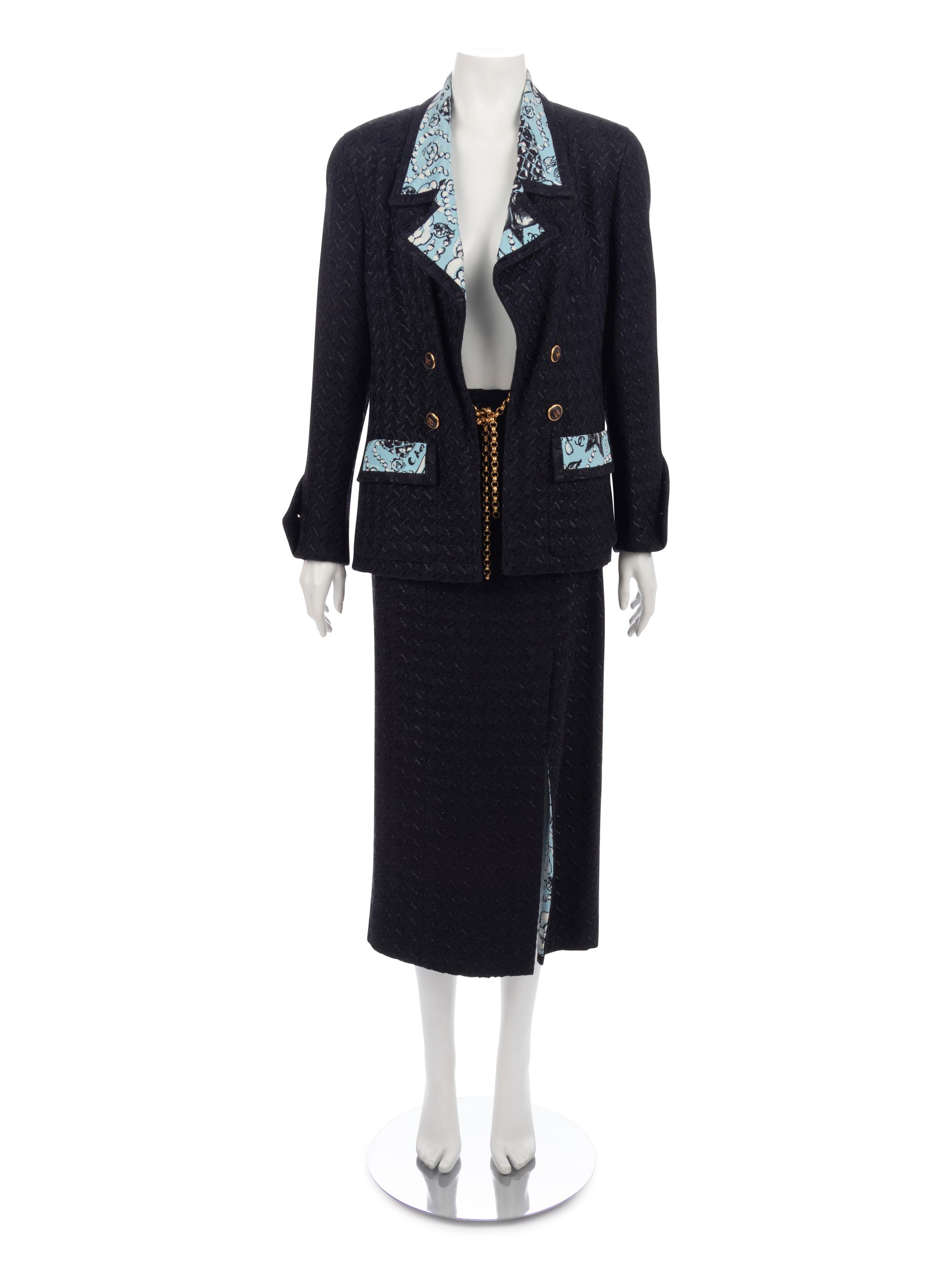 Chanel Dark Blue Houndstooth Skirt Suit, 1993