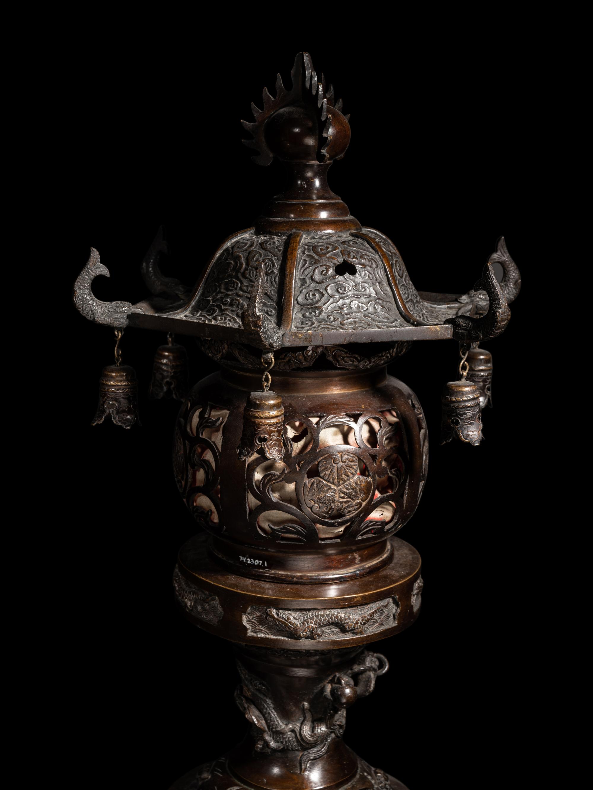 Two Japanese Pagoda-Form Bronze Lanterns and A Bronze Incense Burner