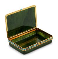 A Tiffany & Co. Carved Nephrite, Yellow-Gold and Turquoise Mounted Snuff Box