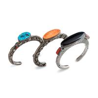 Group of Sterling Silver Cuff Bracelets, with Inlay