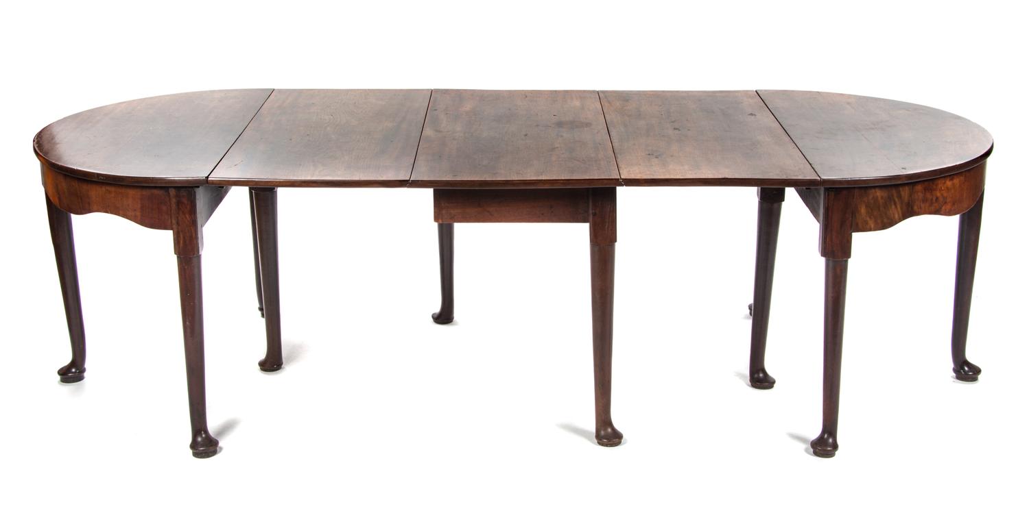 A George II Mahogany Three-Part Dining Table, MID-18TH CENTURY, Height 28 x width 98 1/4 x depth 41 3/8 inches. — MID-18TH CENTURY,