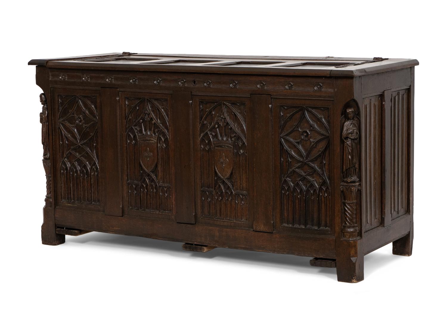 A French Gothic Revival Carved Oak Coffer