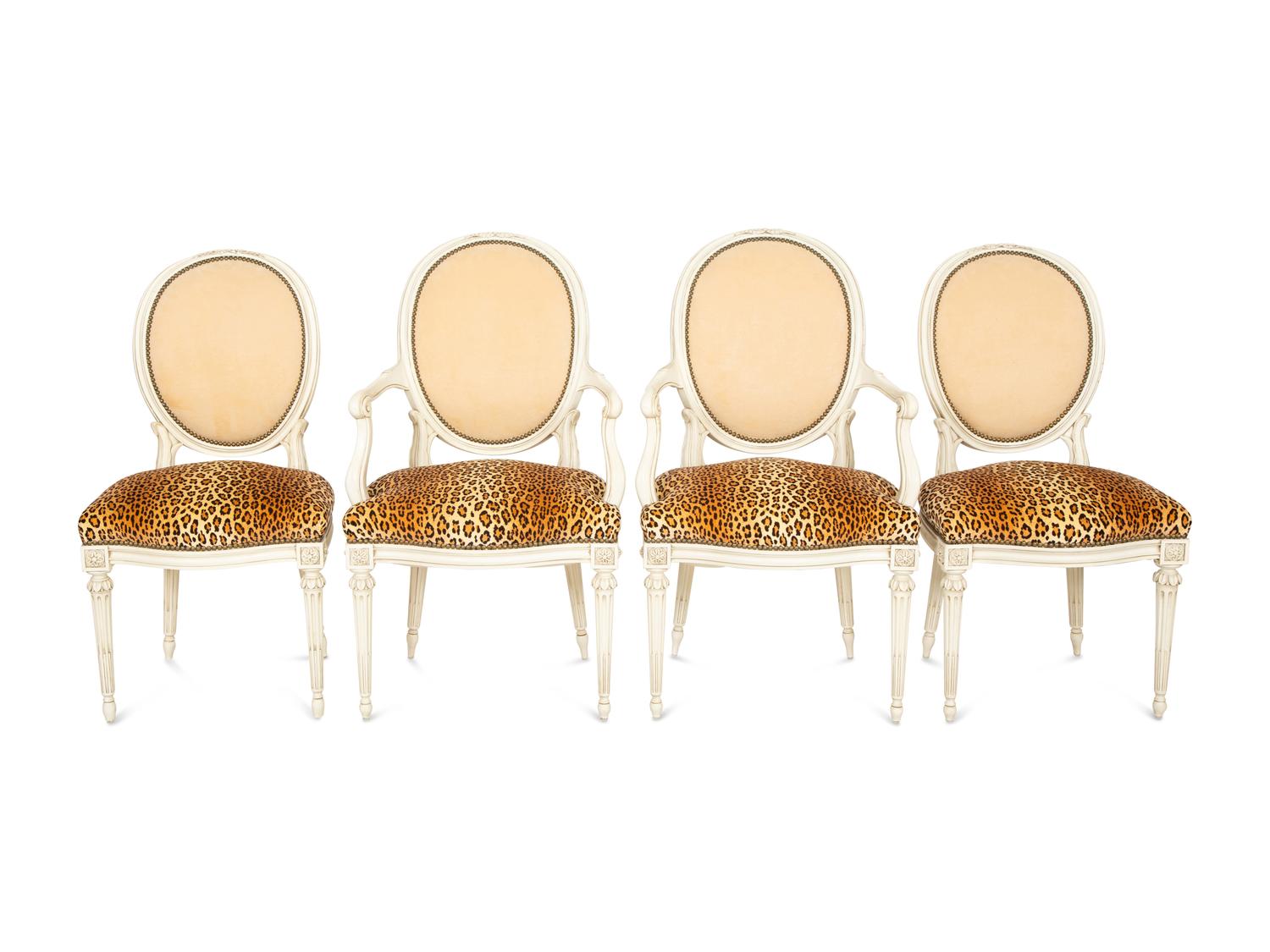 A Set of Eight Louis XVI Style Painted Oval-Back Dining Chairs