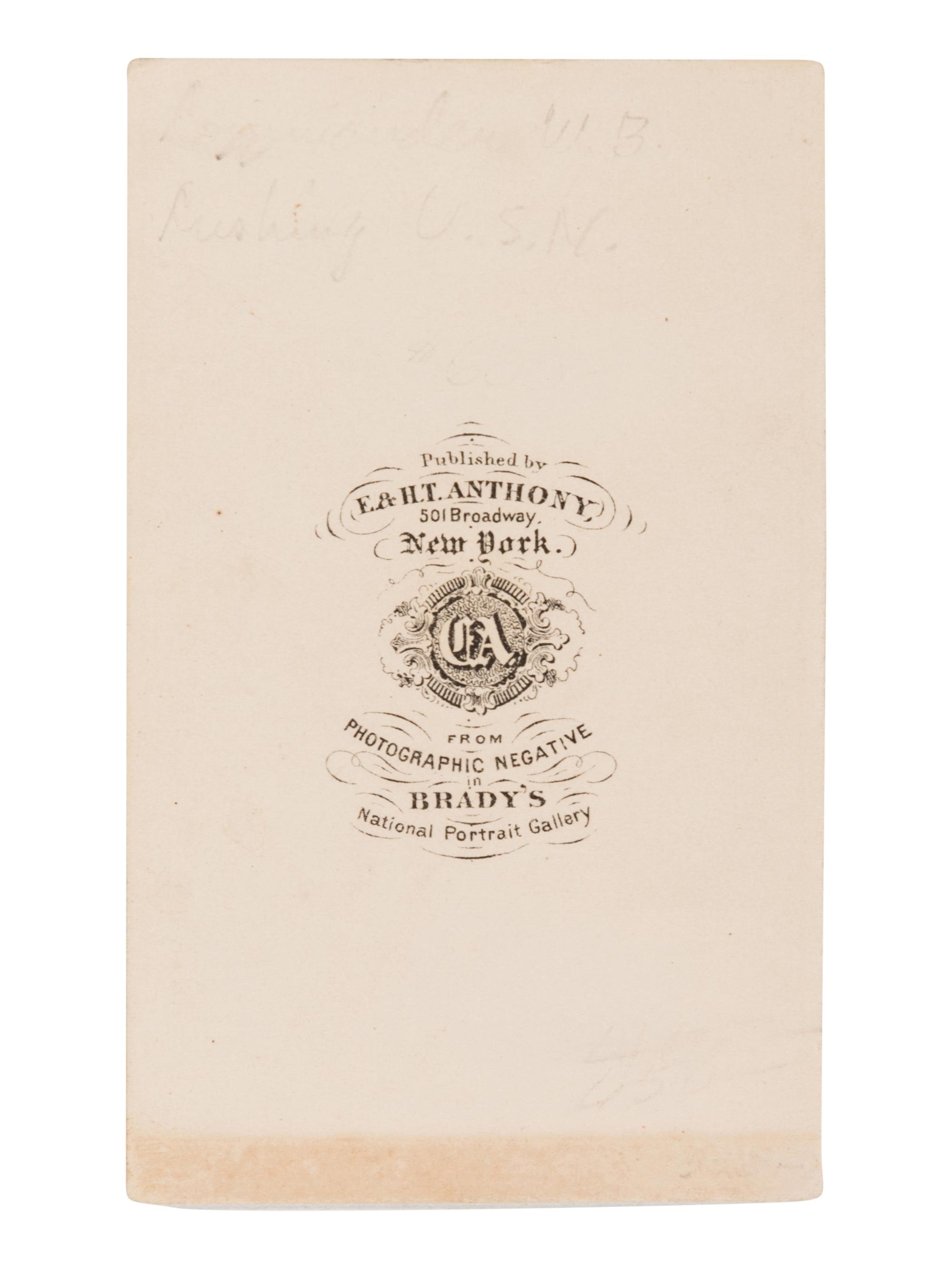 CUSHING, William Barker (1842-1874). CDV. New York: E. & H.T. Anthony, [ca.1862].