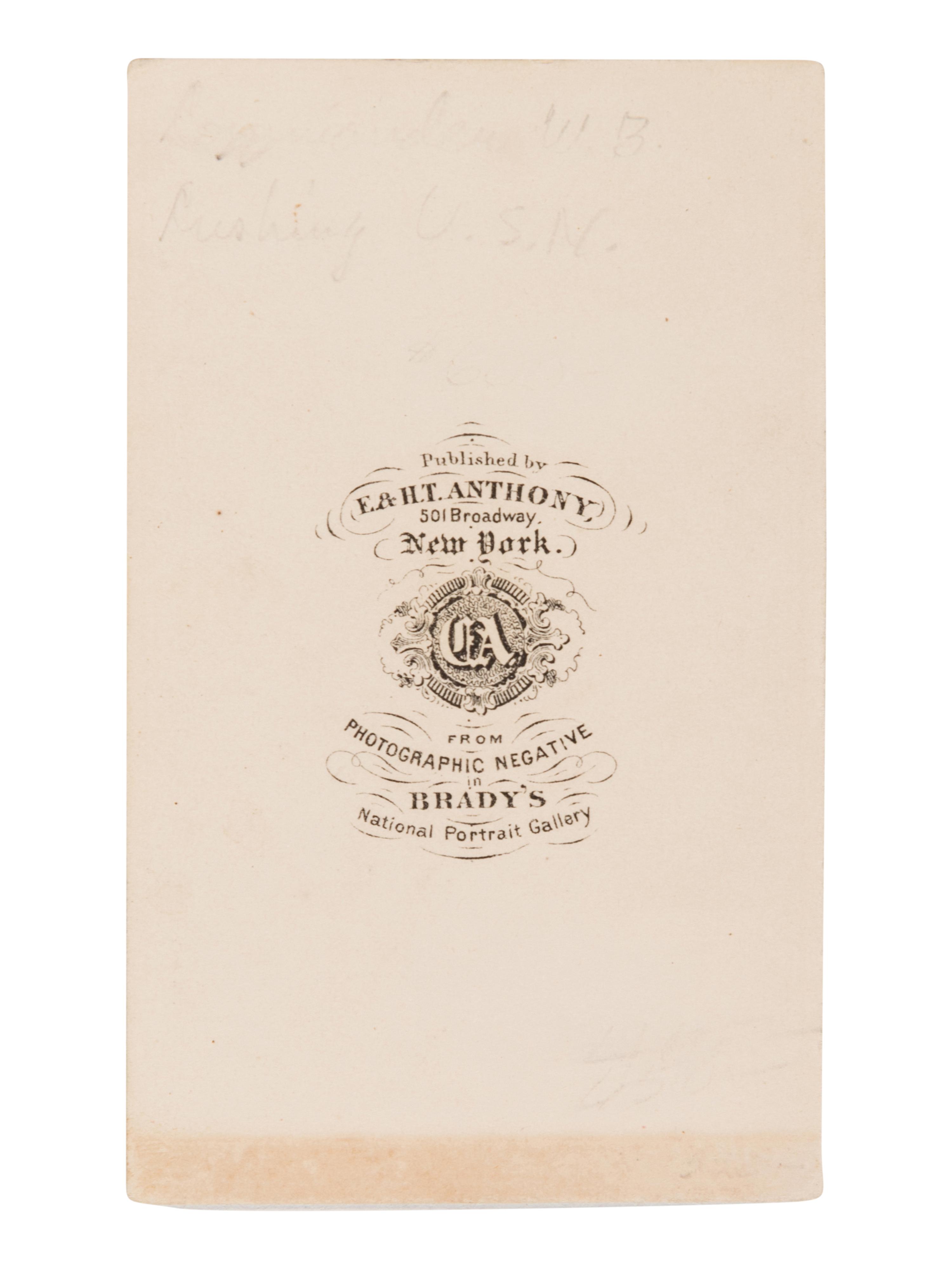 CUSHING, William Barker (1842-1874). CDV. New York: E. & H.T. Anthony, [ca.1862].