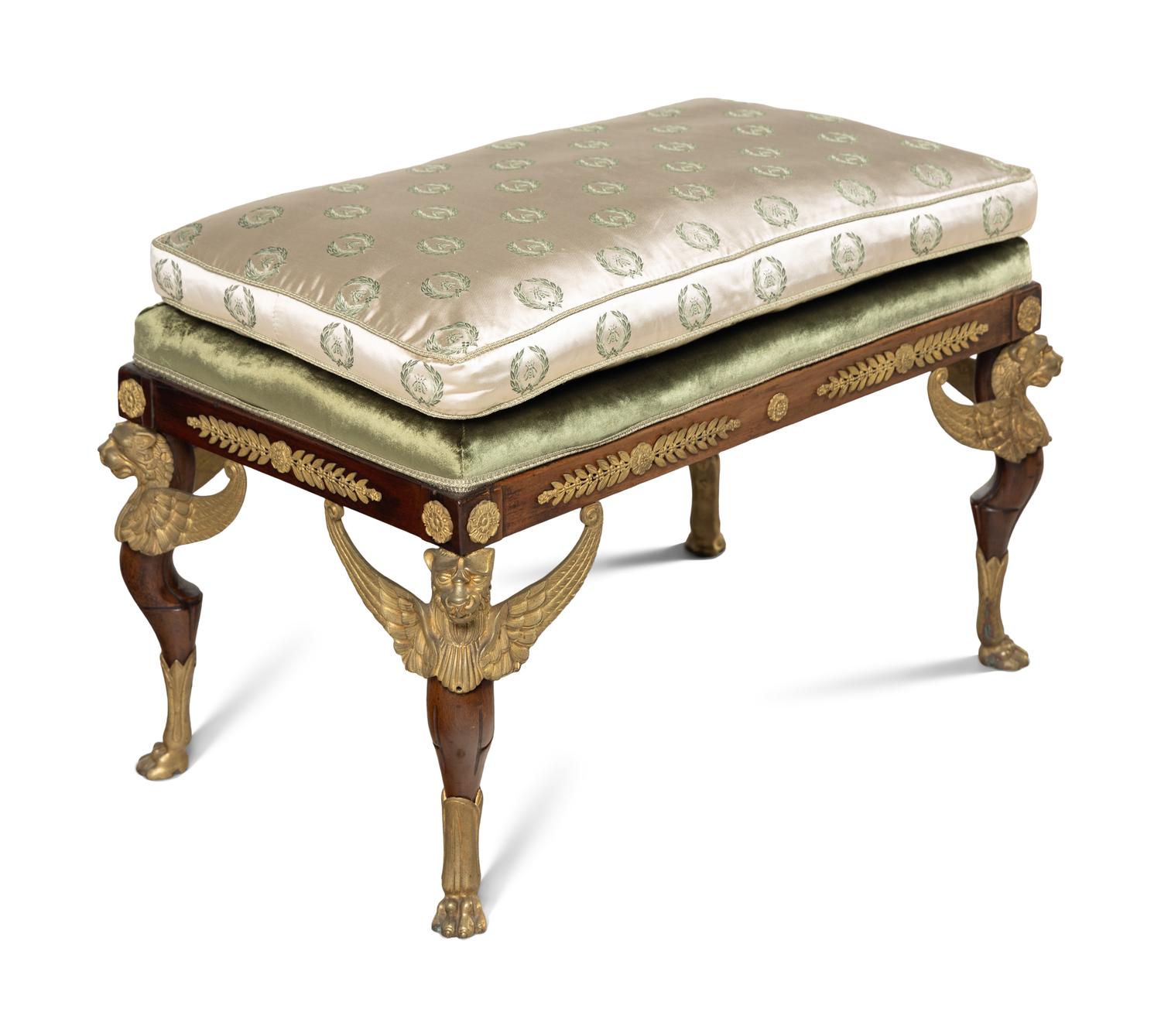 An Empire Style Gilt Bronze Mounted Mahogany Bench