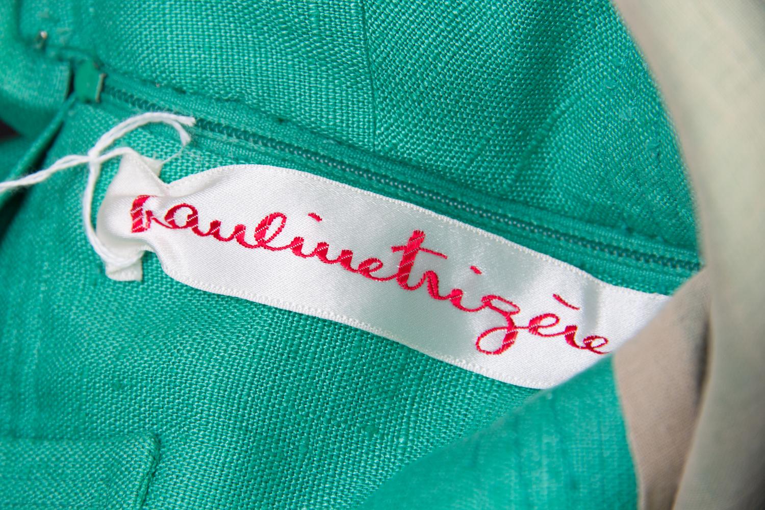A Pauline Trigere Green Linen Dress Ensemble, Size 10.