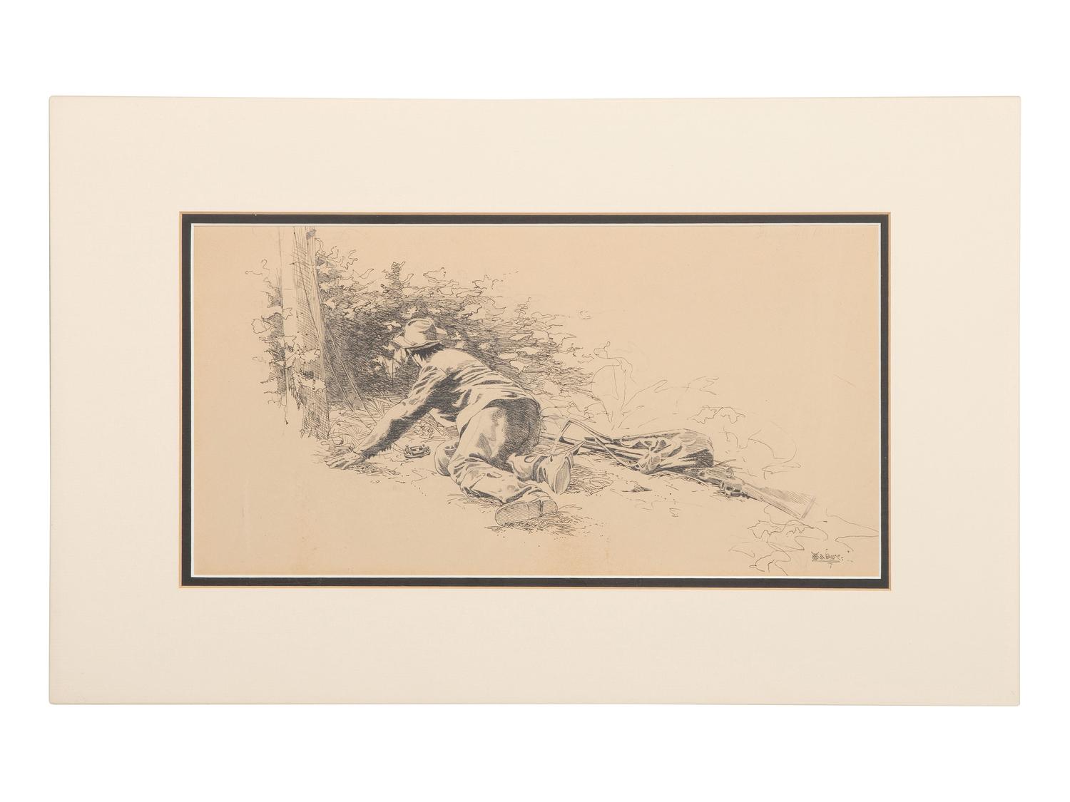 [CIVIL WAR]. TABER, Isaac Walton, artist. Pen and ink drawing of electronic eavesdropping.