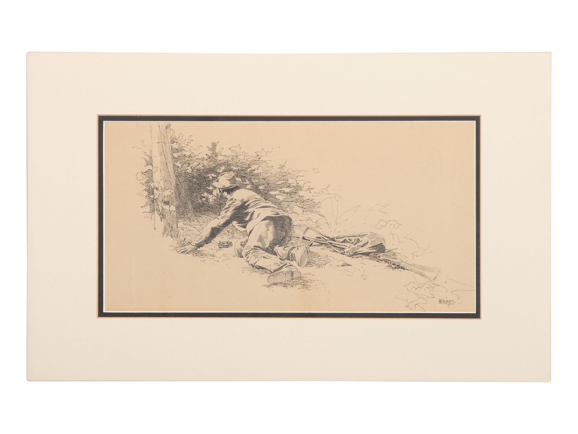 [CIVIL WAR]. TABER, Isaac Walton, artist. Pen and ink drawing of electronic eavesdropping.