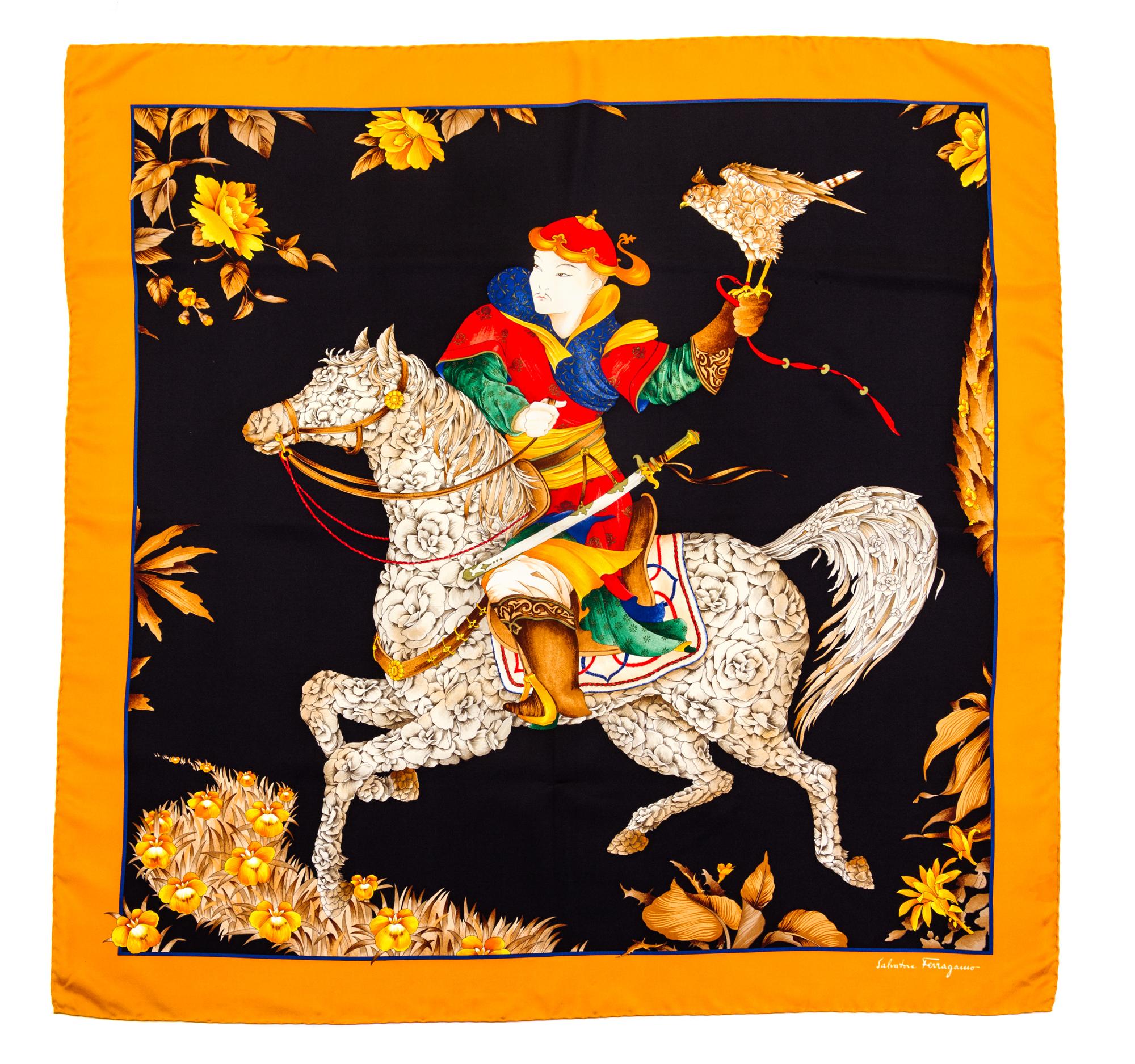 A Salvatore Ferragamo Silk Scarf, 35" x 35".