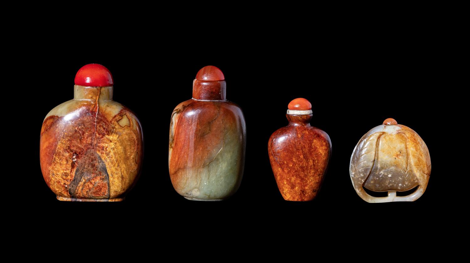 Four Chinese Russet Jade Snuff Bottles