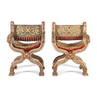 A Pair of Venetian Painted Savonarola Armchairs