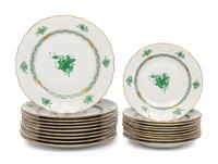 Two Sets of Herend Chinese Bouquet Green Plates